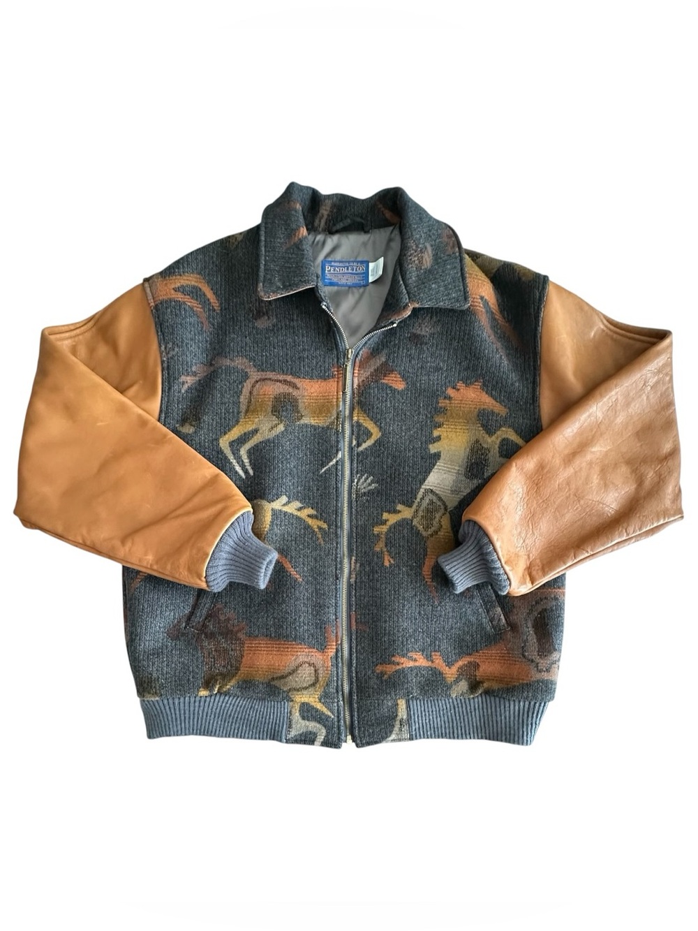 Pendleton Vintage Leather Wool Bomber Jacket